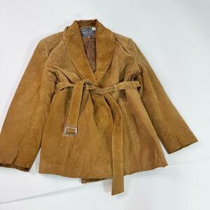 Vintage Emilio Volpi Jacket Womens XL Suede Leather Brown Belted Classic